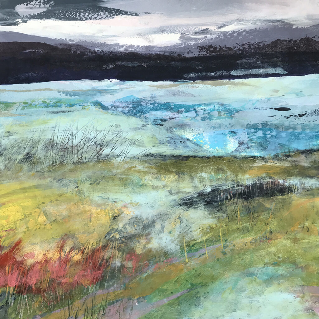 SOLD Green Land Silkscreen Painting Gail Mason