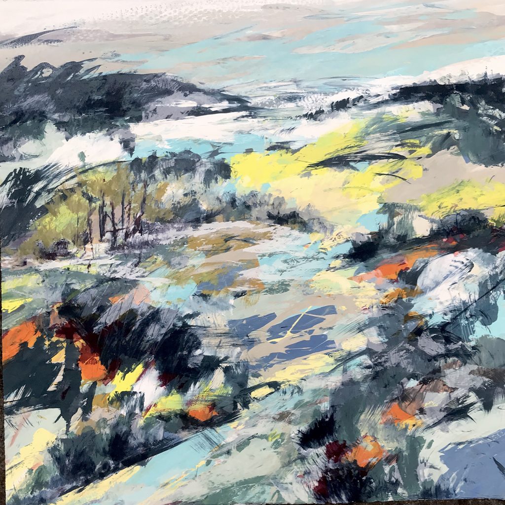 Wet Walking 76x76 cm Silkscreen painting SOLD Gail Mason