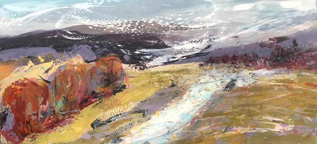 Autumn Breeze Silkscreen painting 76x35 Available Gail Mason