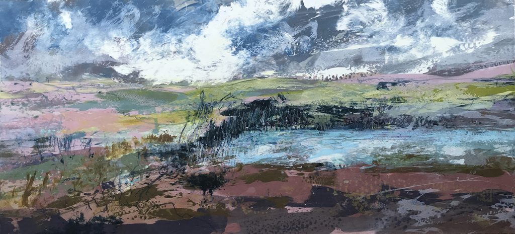 Holding Silkscreen painting 76x35 Available Gail Mason