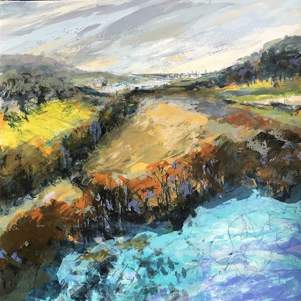 Swoop Silkscreen painting 76x76 available Gail Mason