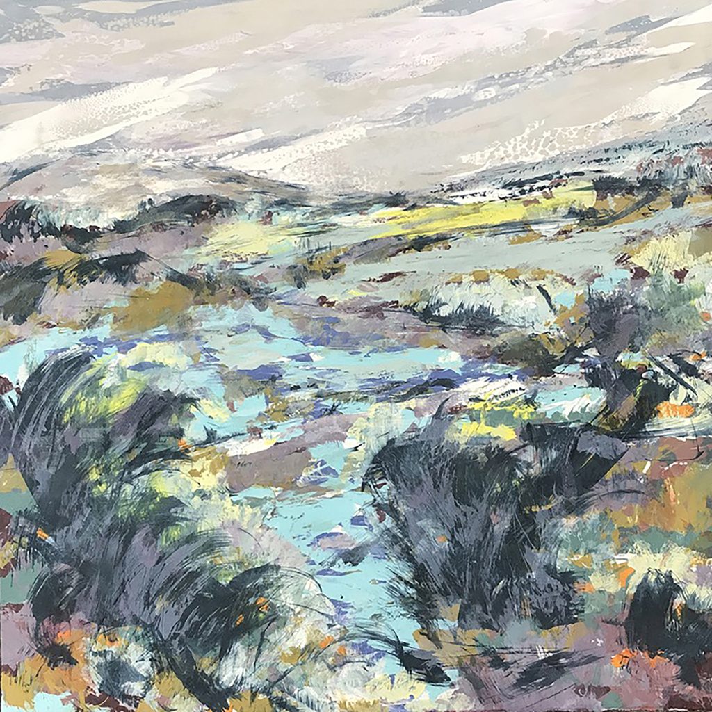 Wet Walking ii Silkscreen painting 76x76 available Gail Mason