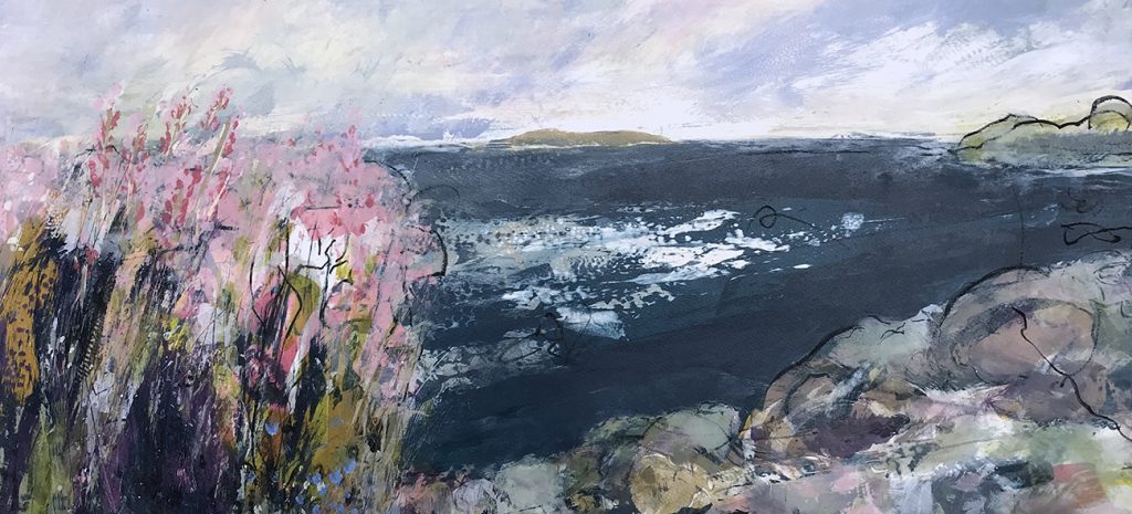 Rosebay Silkscreen Painting 76x35 cm available Gail Mason