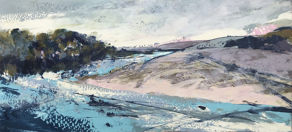 Soft Ground 76x35 silkscreen painting available Gail Mason